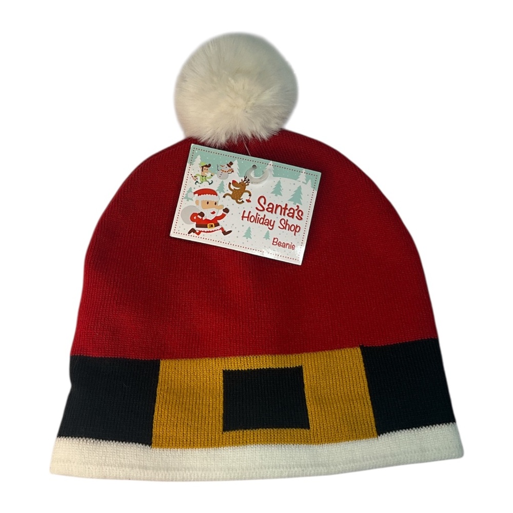 Santa Suit Christmas Pom Beanie Cap Hat Fitted One Size